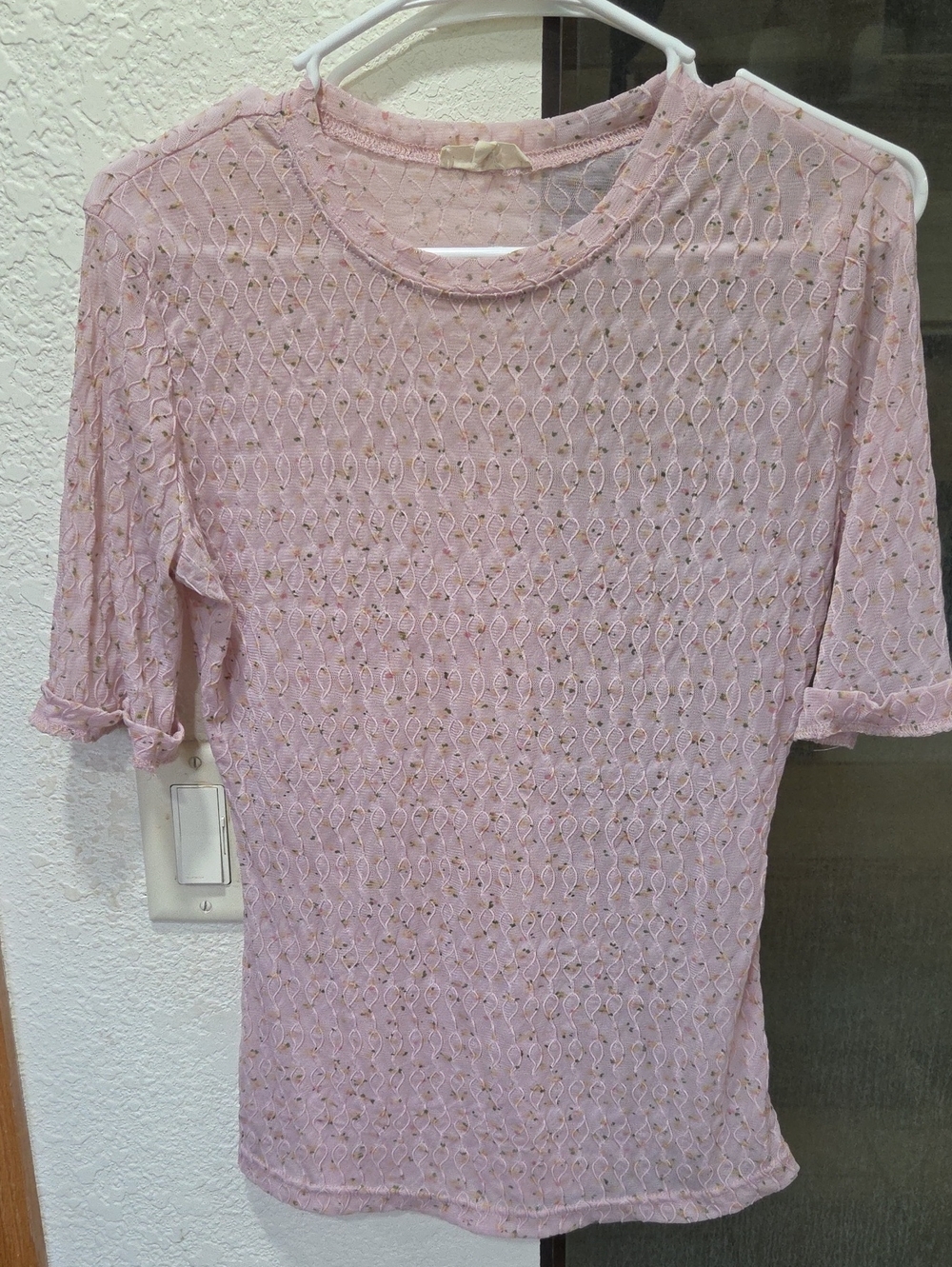 Delicate Pink Lace Short-Sleeve Top